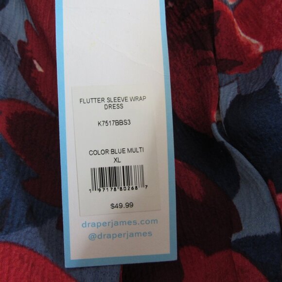 Draper James Midi Flutter Sleeve Lined Wrap Dress Blue Floral Size XL NWT - Picture 5 of 6